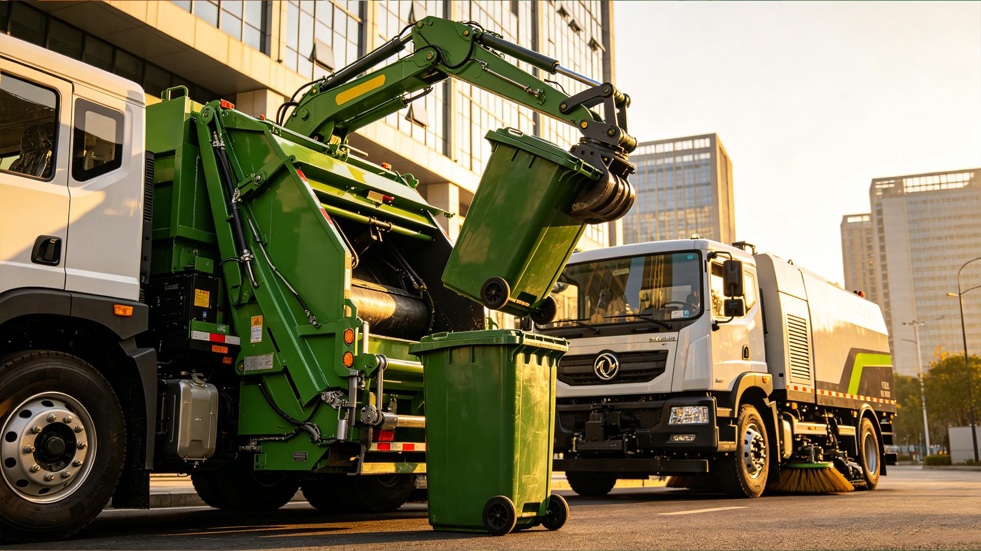 Self loading garbage truck operating bins