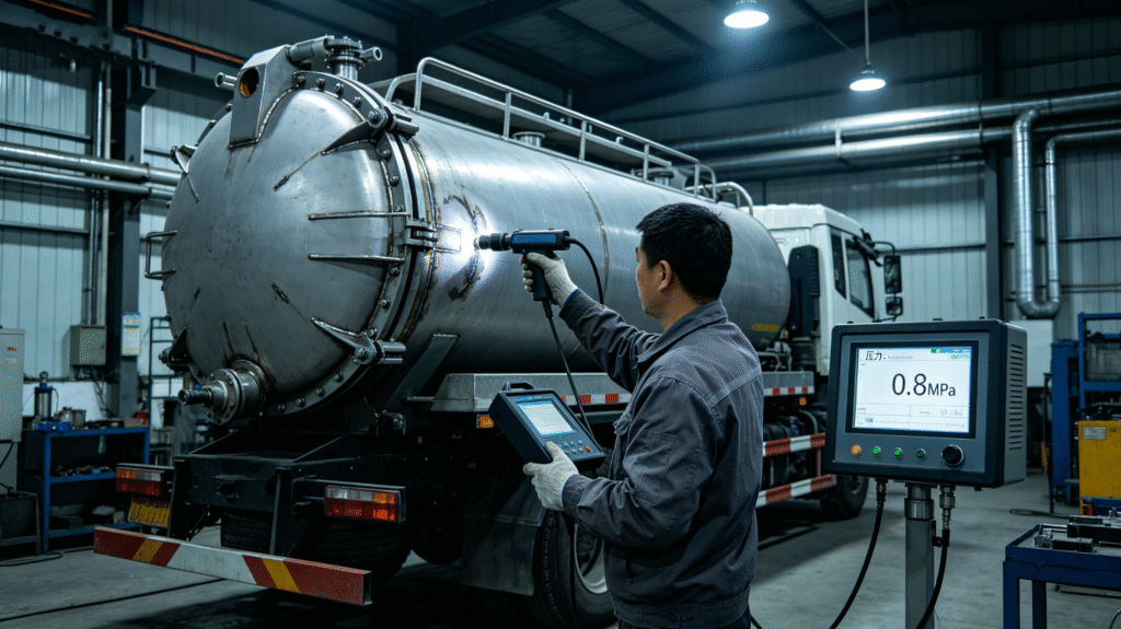 Sewage suction truck tank quality testing