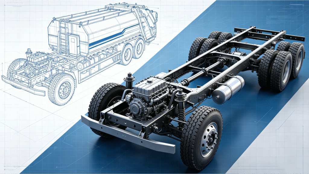 Heavy duty truck chassis for municipal garbage trucks