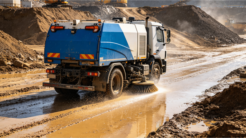 Durable sweep truck cleaning mud