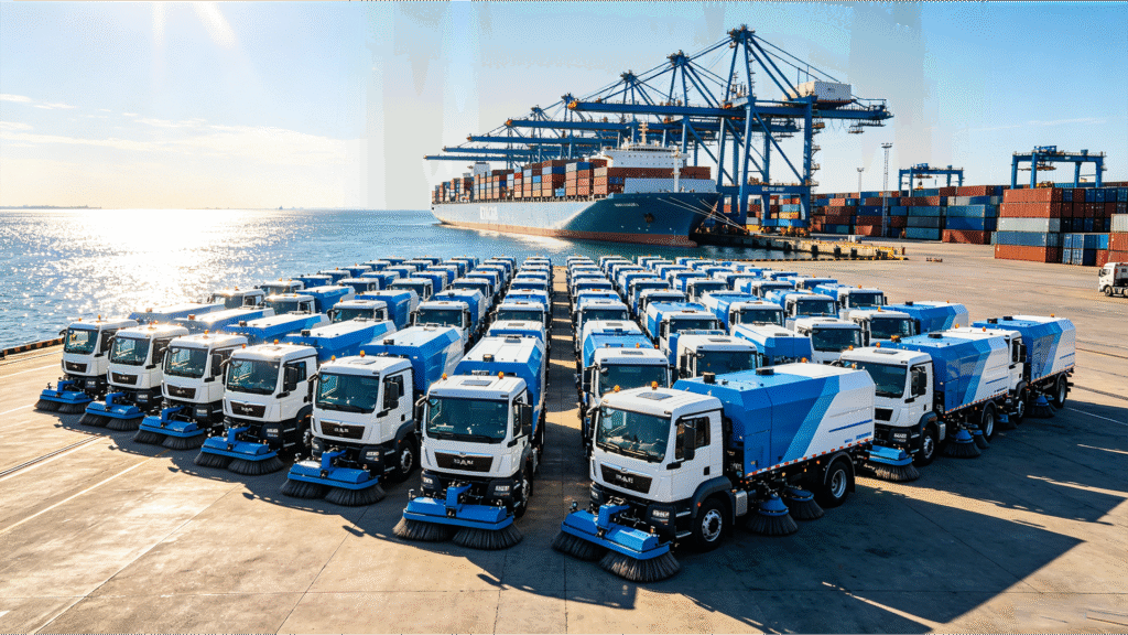 Exporting road sweeper truck fleet