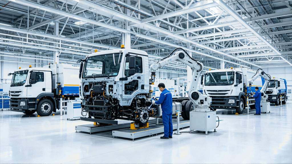 Advanced automated assembly line for commercial trucks